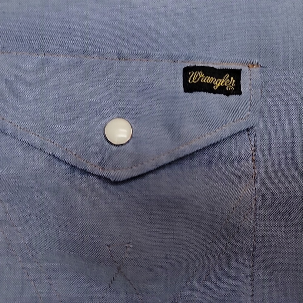 VTG Wrangler Western Pearl Snap Shirt Mens 16.5 Blue Cowboy Workwear Made In USA - Picture 8 of 10